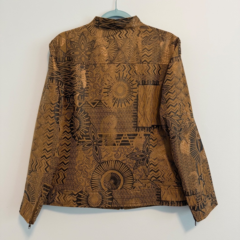 Multiples Women’s Long Sleeve Full Zip Ethnic abstract‎ print Brown Jacket Sz L - Picture 4 of 9